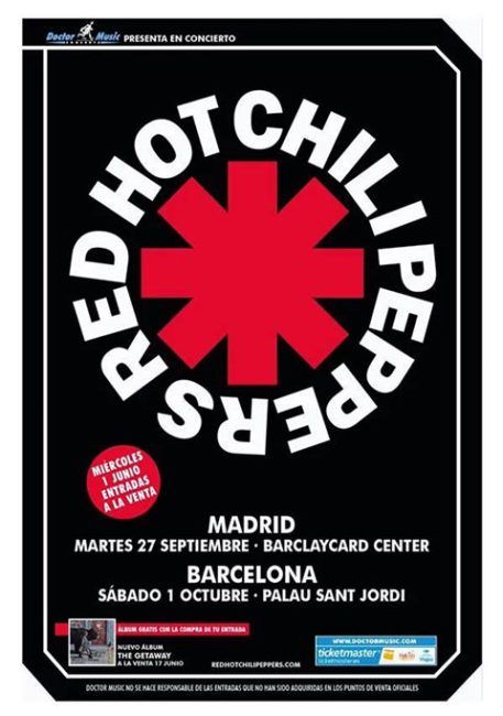 Cartel Red Hot Chili Peppers Madrid Barcelona Tour 2016 | Indiescretos Noticias Indie Español