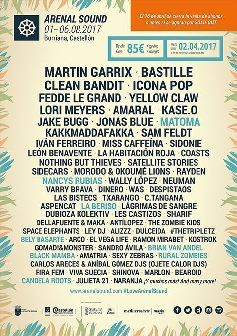 Arenal Sound Festival 2017 Indiescretos Confirmaciones Cartel